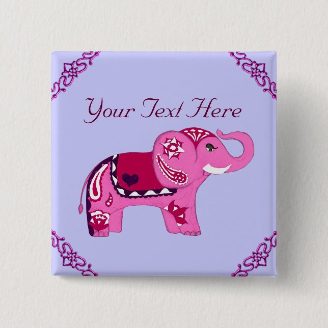 Bóton Quadrado 5.08cm Henna Elephant (Roxo) (Frente)