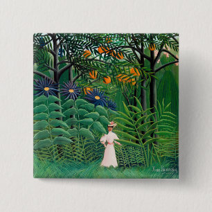 Bóton Quadrado 5.08cm Henri Rousseau - Mulher caminhando em uma Floresta