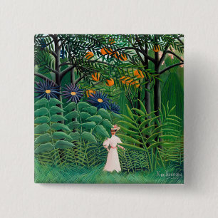 Bóton Quadrado 5.08cm Henri Rousseau - Mulher Caminhando numa Floresta E