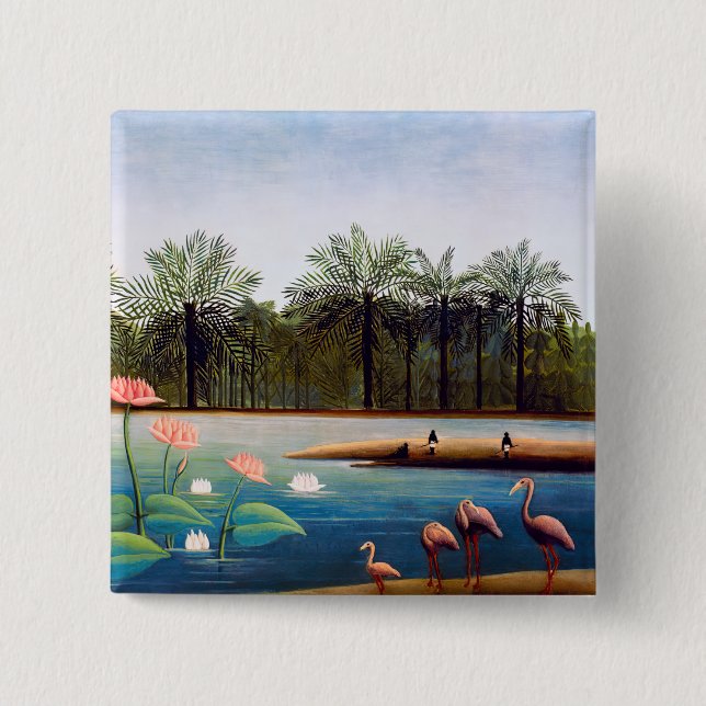 Bóton Quadrado 5.08cm Henri Rousseau - Os Flamingos (Frente)