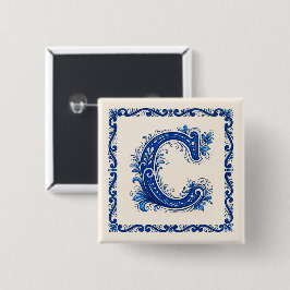 Bóton Quadrado 5.08cm Herança Norueguesa Monograma-Azul