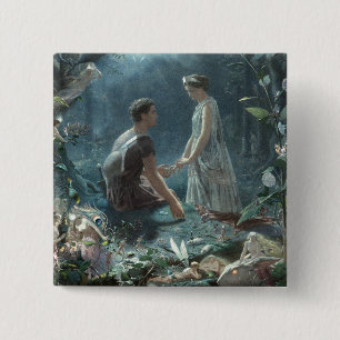 Bóton Quadrado 5.08cm Hermia Lysander & fadas Sonho de uma Noite de Verã