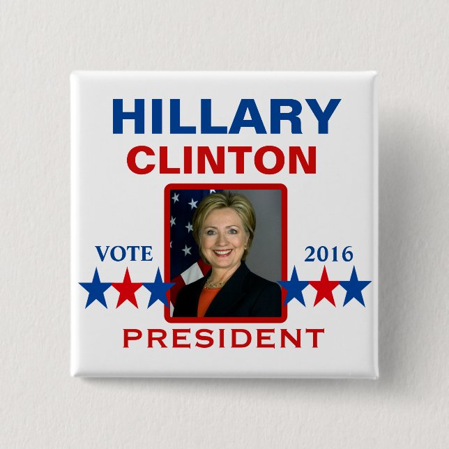 Bóton Quadrado 5.08cm Hillary Clinton para o presidente 2016 (Frente)