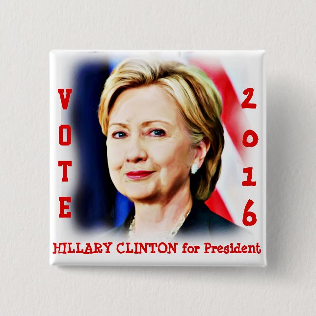 Bóton Quadrado 5.08cm Hillary Clinton, vote em Presidente_ (Frente)