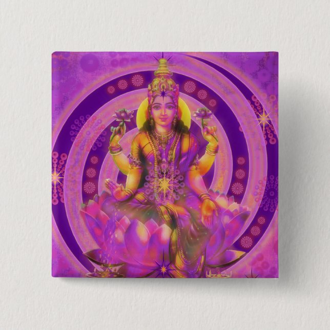 Bóton Quadrado 5.08cm Hinduísmo Deusa Lakshmi (Frente)