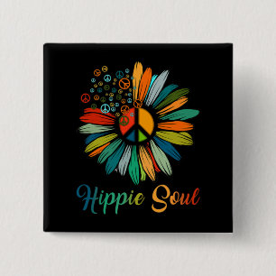 Bóton Quadrado 5.08cm Hippie Soul Sinal de Paz Essencial Hippie Sunflowe