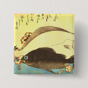 Bóton Quadrado 5.08cm Hirame & Mebaru - Impressão de Peixe Japonês de Hi