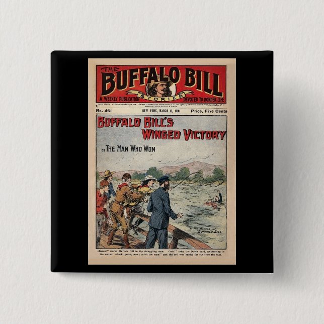 Bóton Quadrado 5.08cm Histórias de Buffalo Bill - 1910 - vitória voada (Frente)