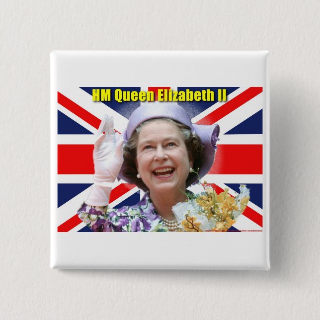 Bóton Quadrado 5.08cm HM rainha Elizabeth II (Frente)