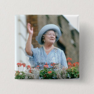 Bóton Quadrado 5.08cm HM rainha Elizabeth, mãe de rainha 1985