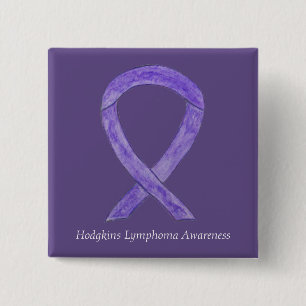 Bóton Quadrado 5.08cm Hodgkins Linfoma Art Violet Ribbon Pinos Personali