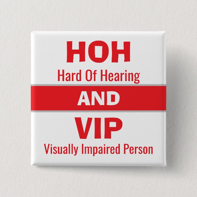 Bóton Quadrado 5.08cm HOH e VIP Vermelho e Branco (Frente)