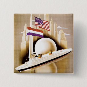 Bóton Quadrado 5.08cm Holland America Line Nova York