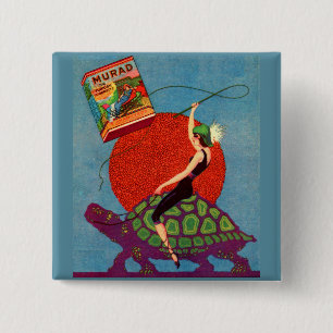 Bóton Quadrado 5.08cm Homad Cigarro senhora cavalgando tartaruga gigante