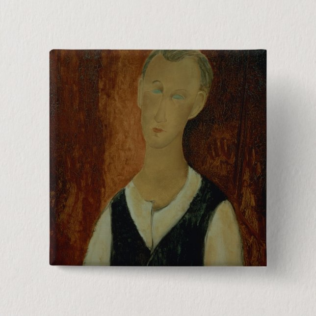 Bóton Quadrado 5.08cm Homem novo com um Waistcoat preto, 1912 (o óleo (Frente)