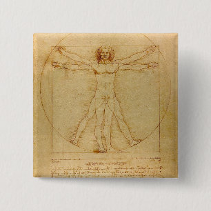Bóton Quadrado 5.08cm Homem Vitruviano por Leonardo Da Vinci