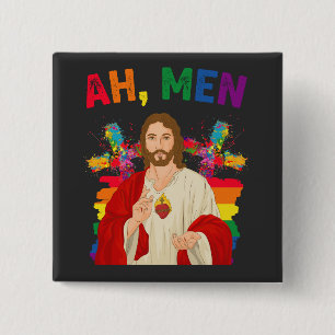 Bóton Quadrado 5.08cm Homens Engraçados LGBT Orgulho gay Jesus Cristão