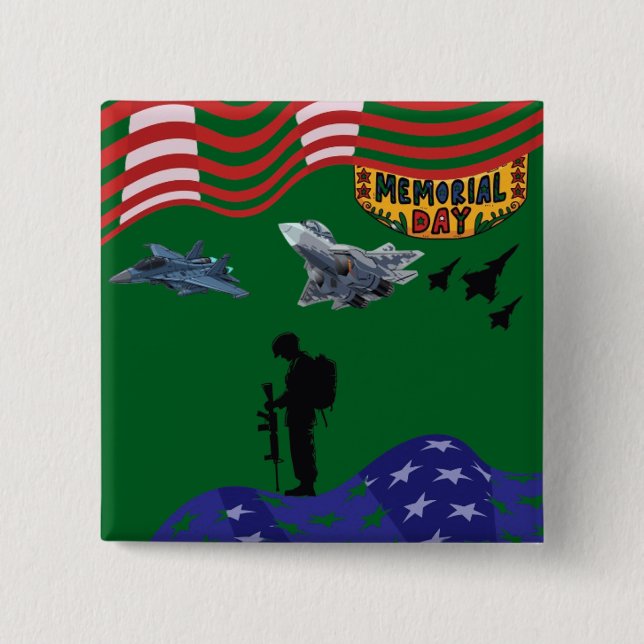 Bóton Quadrado 5.08cm Honor on memorial day hunter green (Frente)