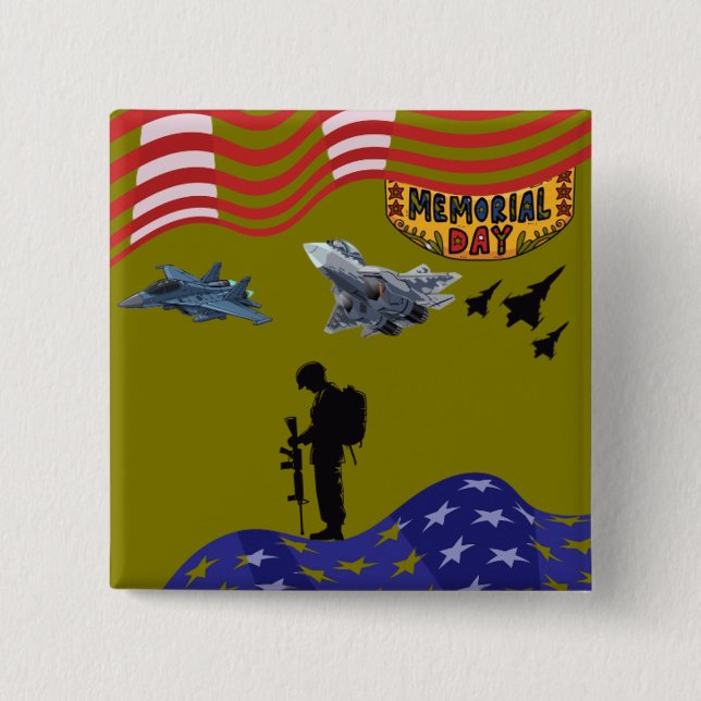 Bóton Quadrado 5.08cm Honor on memorial day olive (Frente)