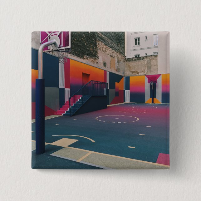 Bóton Quadrado 5.08cm Hoop de basquetebol (Frente)