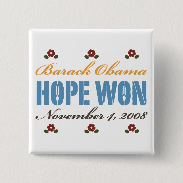 Bóton Quadrado 5.08cm Hope Won Obama Button (Frente)