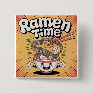 Bóton Quadrado 5.08cm Horário de Ramen - Cartoon de Cute