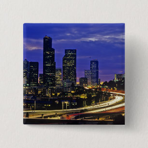Bóton Quadrado 5.08cm horizonte de Seattle, Washington à noite
