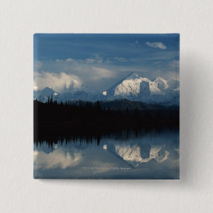 Bóton Quadrado 5.08cm Horizonte do lago mirror com floresta & as