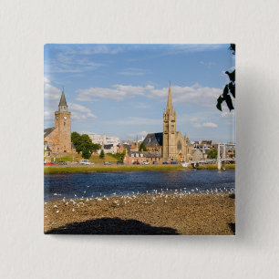 Bóton Quadrado 5.08cm Horizonte e rio da pitoresca cidade de Inverness