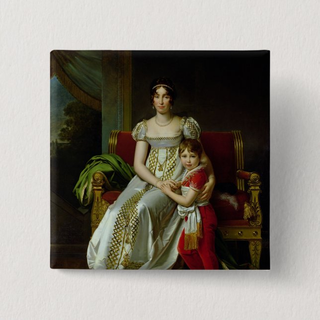 Bóton Quadrado 5.08cm Hortense de Beauharnais e seu filho (Frente)