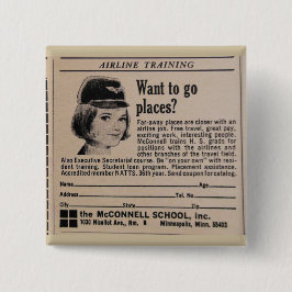 Bóton Quadrado 5.08cm Hospedeiros de bordo do Stewardess do vintage