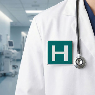 Bóton Quadrado 5.08cm Hospital Road Sign Emergency Medical Facility