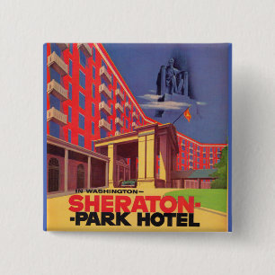 Bóton Quadrado 5.08cm Hotel Sheraton Park dos anos 50 - Washington, DC e