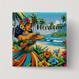 Bóton Quadrado 5.08cm Hula Dancer nas Ilhas Havaianas
