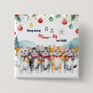 Bóton Quadrado 5.08cm Humor de Gato Divertido Aquarela Cartoon Natal
