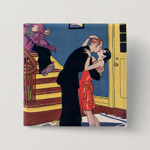 Bóton Quadrado 5.08cm Humor do vintage, amor e romance, beijo tardio