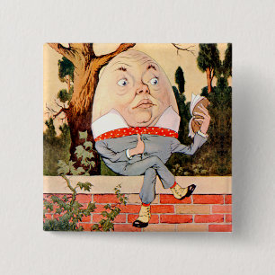 Bóton Quadrado 5.08cm Humpty Dumpty Sat em uma parede no país das
