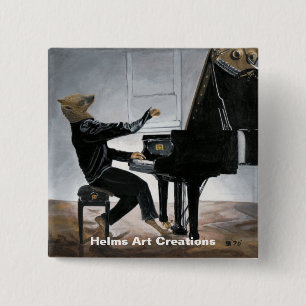 Bóton Quadrado 5.08cm Hyena Piano Music Player Fantasy Art Butts
