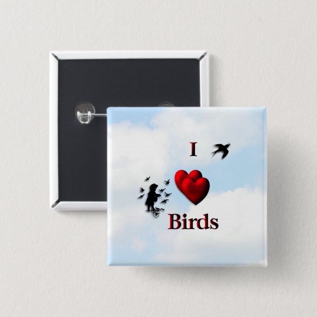 Bóton Quadrado 5.08cm I Heart Birds / Feed the Birds (Frente & Verso)