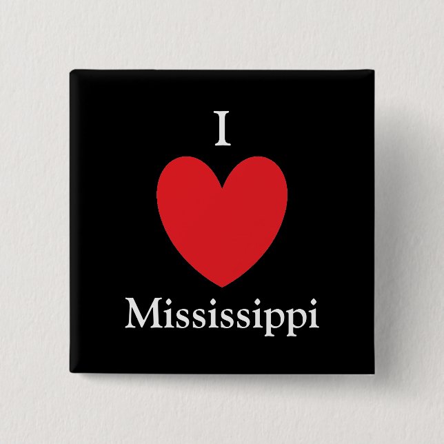 Bóton Quadrado 5.08cm I Heart Mississippi Button (Frente)