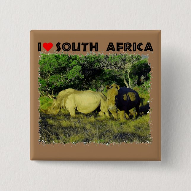 Bóton Quadrado 5.08cm I Heart South Africa Rhino Casal (Frente)