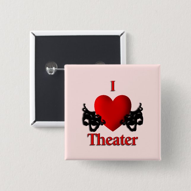 Bóton Quadrado 5.08cm I Heart Theater Pink (Frente & Verso)
