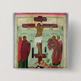 Bóton Quadrado 5.08cm Ícone que descreve a crucificação com o Virgin