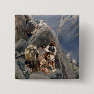 Bóton Quadrado 5.08cm Ícones Nativos Americanos: Guerreiros Apache, Cava