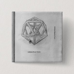 Bóton Quadrado 5.08cm Icosahedron, 'de De Divina Proportione'