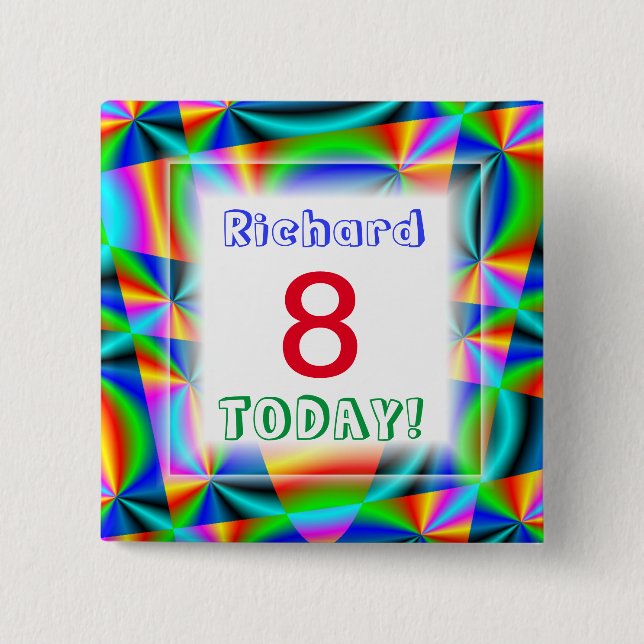 Bóton Quadrado 5.08cm Idade Personalizável do Arco-Íris (Frente)