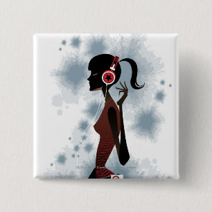 Bóton Quadrado 5.08cm Ideia lateral da música de escuta da mulher