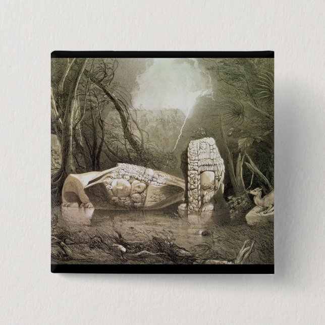 Bóton Quadrado 5.08cm Ídolo maia quebrado em Copan, Guatemala (Frente)