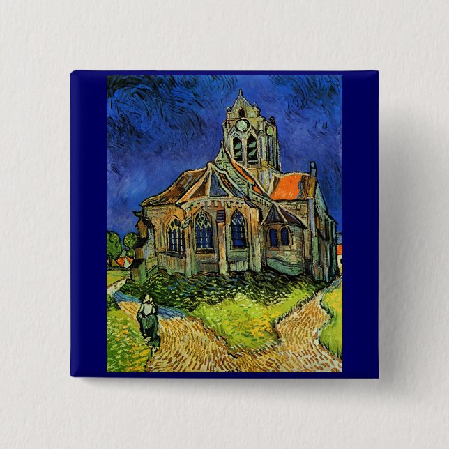 Bóton Quadrado 5.08cm Igreja em Auvers Van Gogh Fine Art (Frente)