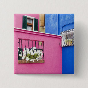 Bóton Quadrado 5.08cm Ilha de Burano, Burano, Itália. Burano Colorido
